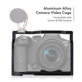 Protective Camera Cage Aluminum Alloy with Cold Shoe Mount Arca Quick Release Slot Numerous 1/4in and 3/8in Threaded Holes Compatible with Canon EOS R7/R8 Camera