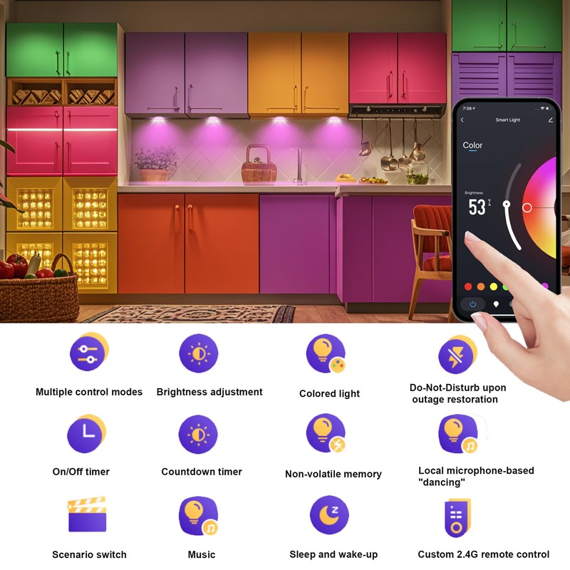 4 PCS Aluminum Round WiFi RGB Under Cabinet Lights Kit,Work