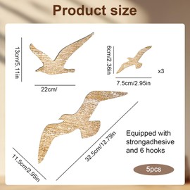 bssmmai Seagulls Wall Decoration Set of 5 Maritime Wood Look Birds Seagull Wall Decoration Maritime Decoration for Living Room, Bedroom, Bathroom, Hallway, Holiday Home, Blue (Wood Colour)