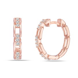 LeCalla 925 Sterling Silver Small Rose Gold-Plated Zirconia Huggie Hoop Earrings for Women Teen 20 MM