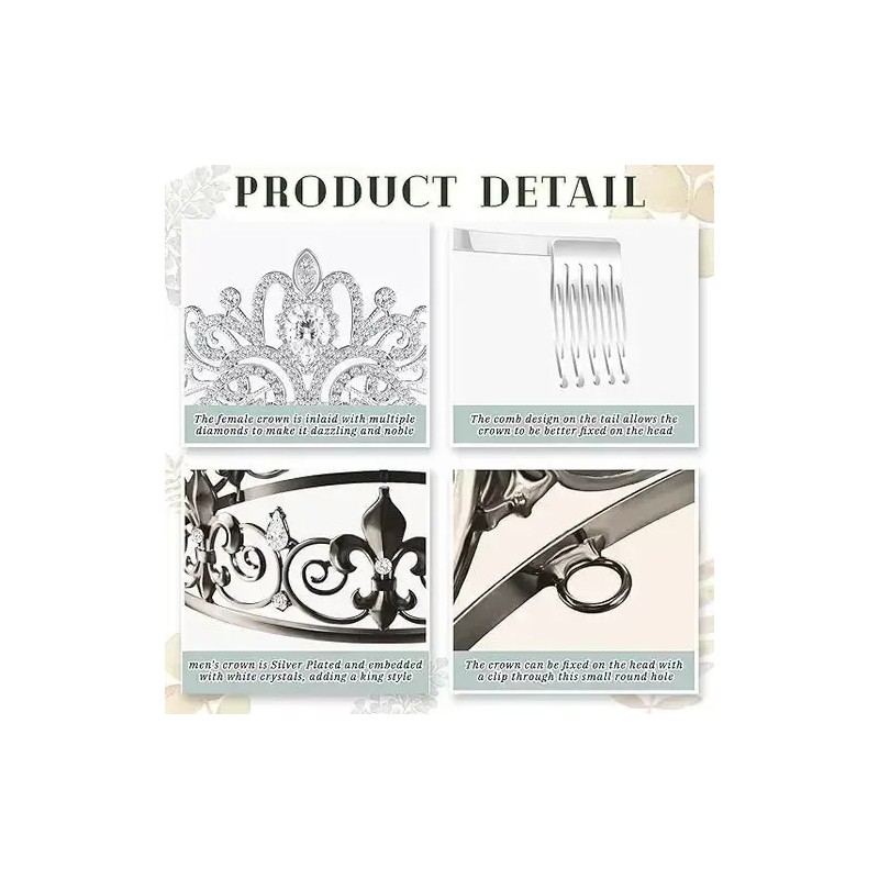 Set De 2 Coronas De Metal Cristal Rey Reina Novios