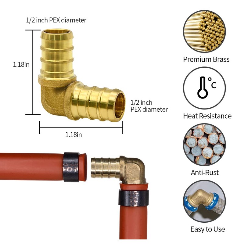 40pcs PEX Fittings, 1/2" Brass PEX Fittings, PEX Brass Crimp