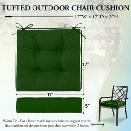 Wellsin Outdoor Chair Cushions Set of 2, Patio Cushions for Outdoor Furniture, Tufted Waterproof Outdoor Chair Pads, 17 x 17 Inch, Forest Green