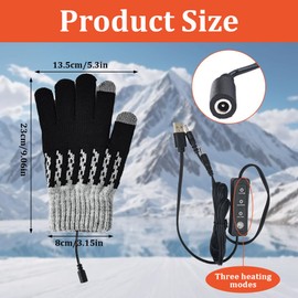 LUFEIS USB Heated Gloves, Double-Side Heated Knitted USB Hand Warmer Gloves with 3 Adjustable Temperature & Touchscreen Fingers, Heating Mittens for Men & Women, Knitting Mittens for Cycling, Skiing