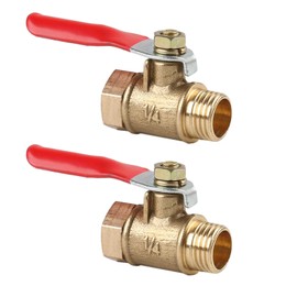Air Line Cock, 1/4 inch Brass, Set of 2, Ball Valves, Rust Proof, High Airtightness, Male to Female Connection, Air, Water, Oil Compatible, Rubber Handle, Easy to Open and Close, Full Port