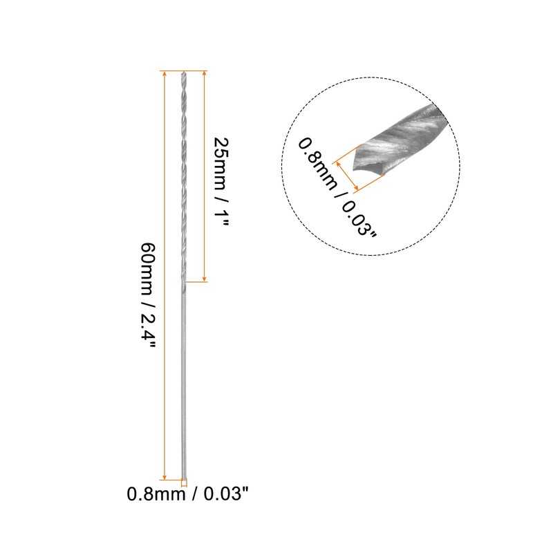 sourcing map 20pcs Extra Long Drill Bits, 0.8mm HSS Drill
