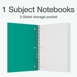 Oxford 1 Subject Spiral Notebook, Notebooks for School, Plastic Covers, Back to School Supplies, Wide Ruled, 100 Sheets, 5 Pack, Assorted Primary Colors: Black, Blue, Red, Green and Yellow (1009290)