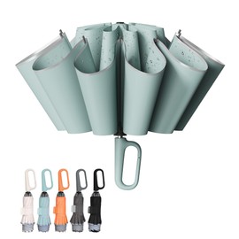 TUMAAOTU Compact Inverted Umbrella with Carabiner Clip Handle – Travel Umbrella Windproof Strong, Reverse Umbrellas for wind rain, Auto Open Close, 10 Rib Durable Frame for Women Men (Green)