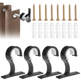 Pack of 4 Aluminium Alloy Curtain Pole Holders, 25-28 mm Curtain Rod Holder, Black with Dowel Screws and Wall Anchors, Metal Robust Curtain Rod Bracket for Use on Ceiling or Wall