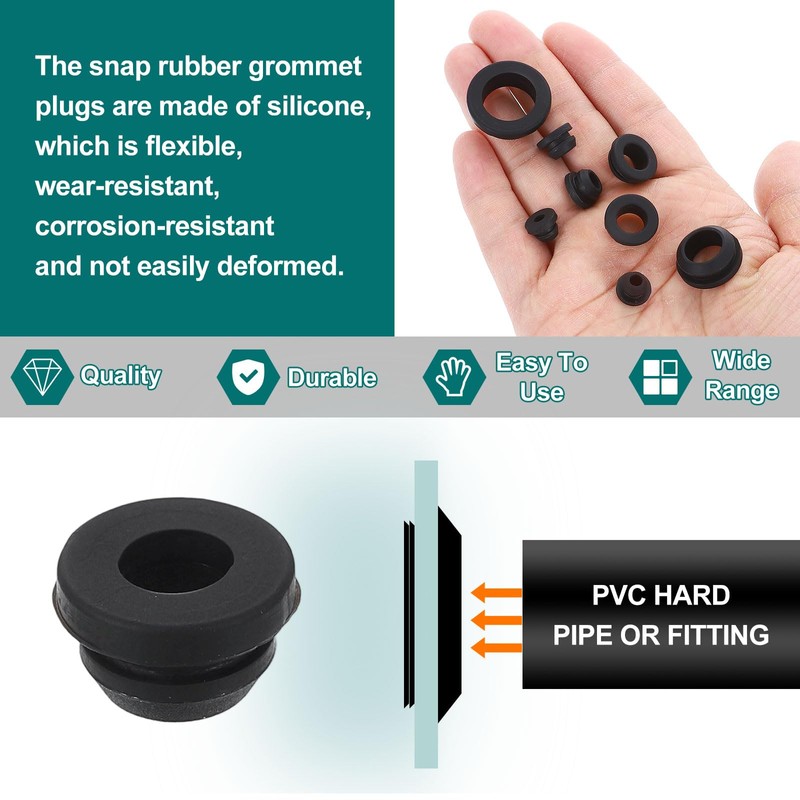 sourcing map 12Pcs Rubber Grommets, Mount Dia 9.5mm ID 6.5mm