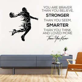 WOYINIS Basketball Player Wall Decals Motivational Quotes Stickers Vinyl Sport Decal Sport Art Peel and Stick Be Kind Be Humble Be Strong Decal Sticker Kids Bedroom Playroom