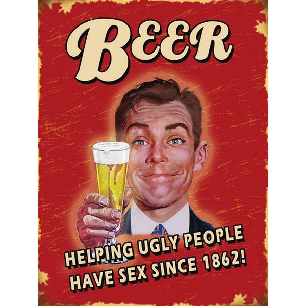 Shawprint BEER HELPING UGLY PEOPLE SIGN PUB BAR MAN CAVE RETRO VINTAGE STYLE METAL TIN WALL PLAQUE SIGN NOVELTY GIFT (8" x 6" (200mm x 150mm)) (8" x 6")
