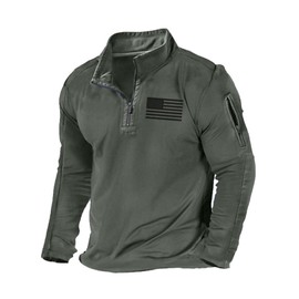H HYFOL Men's USA Flag Graphic Pocket Pullover American Patriotic 1/4 Zip Stand Collar Long Sleeve Sweatshirts(Olive Green,S)