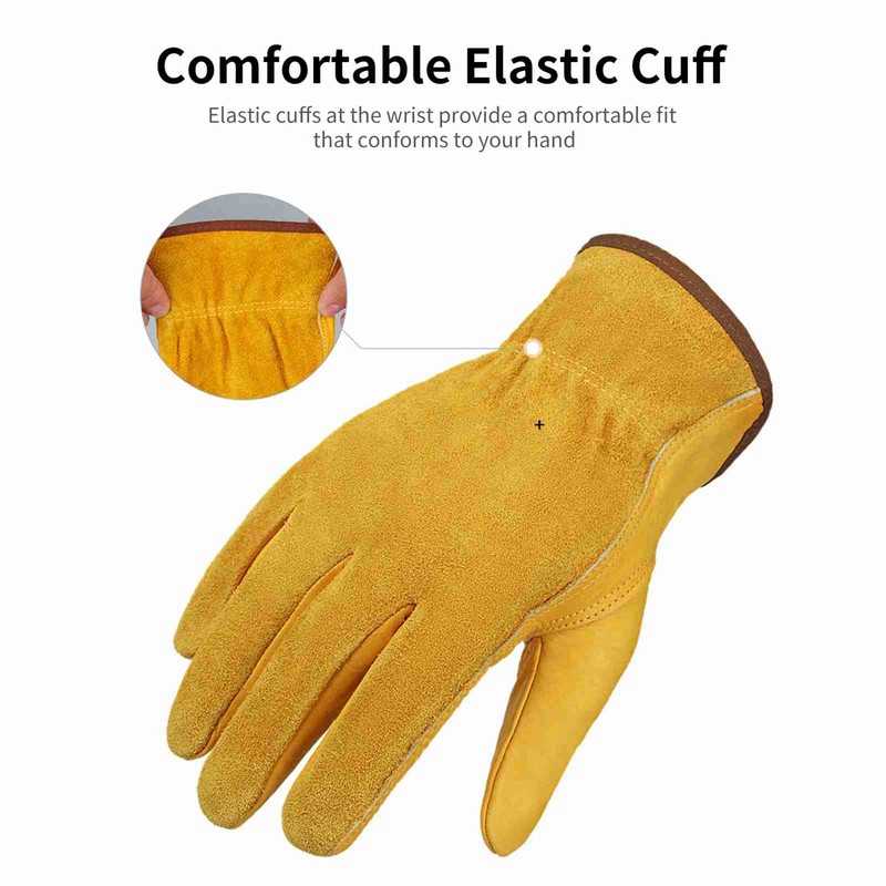 Leather Work Gloves for Men and Women Cowhide Gloves with