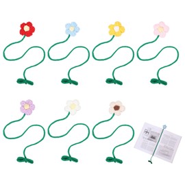 CHGCRAFT 7Pcs 7Colors Crochet Flower Bookmarks Handmade Bookmark Embroidered Bookmarks Decorations for Bookworms Headphone Accessory and Cable Tie