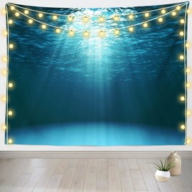 Loccor Deep Sea Underwater Tapestry Deep Blue Ocean Seawater Surface Under The Sea World Sunlight Tapestry Wall Hanging Marine Theme Aquarium Tapestry for Living Room Bedroom Home Decor 60x50inch