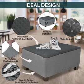 NeColorLife Ottoman Cover Rectangle Waterproof Ottoman Slipcover Rectangular Thick Storage Footrest Stool Covers Furniture Protector for Pets(Medium,Dark Gray&Light Gray)