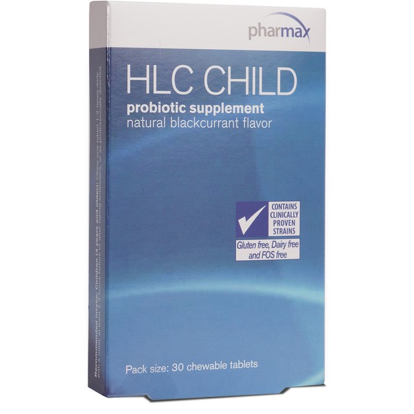 Pharmax HLC Child | Probiotic Supplement for Children | 30 Chewable Tablets | Natural Blackcurrant Flavor