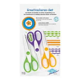WEDO 77 1933 Set of 3 Creative Scissors Wavy Cut, Serrated Cut and Deckle Cut Green, Purple, Orange