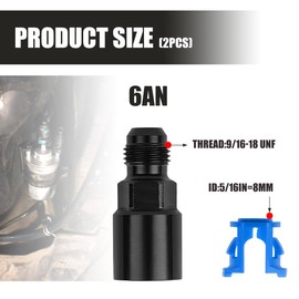 MUQIDA 2PCS 6AN Male to 5/16" SAE EFI Fuel Rail Fitting, Quick-Disconnect Female Push-On Fittings with Fuel Connector Clips, Automotive EFI Oil Line Adapter Aluminum Connector