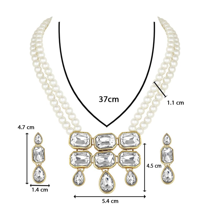 Aheli Crystal Pearl Long Collar con pendientes de caída Conjunto