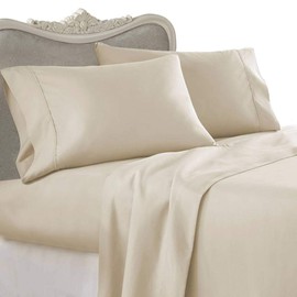 OLYMPIC QUEEN Size, BEIGE Solid Solid/Plain, 1200 Thread Count / 1200TC Sateen Weave Long Staple 100-Percent Ultra Soft Egyptian Cotton 4 PIECE Bed Sheet Set. Inlcudes 2 Pillow Cases (Deep Pocket)