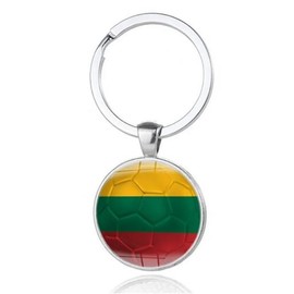 Art Attack Lithuanian Flag Soccer Keychain, Lithuania National Football Team Accessories History Party Favor Fan Car Key Chain Ring Pendant Charm (Silver), Silver, Small