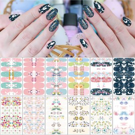 winthrop 12 Sheets Easter Nail Wraps Full Stickers Nail Polish Strips, DIY Self-Adhesive Nail Art Decals Color Easter eggs Bunny Rabbit Pattern Party Decor with 2 Pcs Nail Files (168 Pieces)