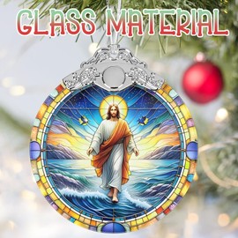 Jesus Christmas Ornaments, 3" Stained Glass Christmas Decor, Christmas Tree Ornaments, Christmas Tree Decorations, Gift for Religious Believers, Perfect for Holiday Party, Window, Tree, Home Decor