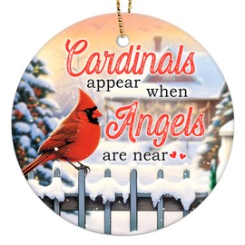 Memorial Christmas Ornament for Tree, Car, Home Decoration, 2-Side Printed Ceramic Ornament, Cardinals Appear When Angels are Near