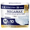 NorthShore MegaMax Adult Overnight Diapers, 12-Hour Tab-Style, Medium, 10 Count
