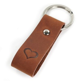 Luminick Keyring with engraving, leather with embossed heart, elegant gift for birthday, anniversary, Valentine's Day for men and women - gift box, brown