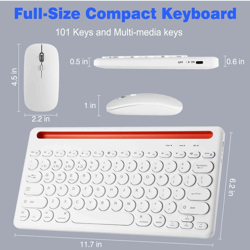 UrbanX Compact Rechargeable Wireless Multi-Device Bluetooth Keyboard and Mouse Combo