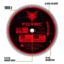 FOXBC 10-Inch Saw Blade 100-Tooth TCG for Aluminum and Non-Ferrous Metal Cutting with 5/8-Inch Arbor