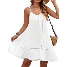 HEEKPEK Womens Bathing Suit Cover Up Spaghetti Strap Sleeveless Dress Summer Beach Flowy Sundresses Swimsuit Swimwear Coverup (White,M)