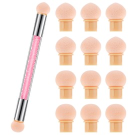 Oruola Baby Boomer Brush, Double Head Sponge Nail Brush, Nail Art Round Sponges and Sponge Brush for DIY Nail Art, Ombre Effect, Includes 12 Replacement Heads for UV Gel and False Nails