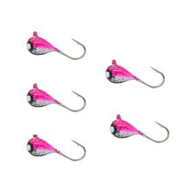 Tungsten Ice Fishing Jig Set Ice Fishing Lures, Max Sensitive Tungsten Tear Drop Ice Jig Head Hook for Panfish, Crappie, Walleye, Perch, Trout, Bluegill (Pink BLK Filament Glow, 5MM, 1/15 OZ)