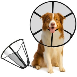 Lainergie Adjustable Soft Dog Cone Collar for After Surgery Recovery, Comfortable Pet Recovery Protective Collar for Medium Large Dogs, Elizabethan Dog Neck Collar (S, Black)