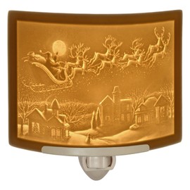 Santa's Flight - Porcelain Lithophane Nightlight decorative wall plug in nursery, bedroom, kitchen, bath, hallway Christmas Holidays themed accent light by The Porcelain Garden
