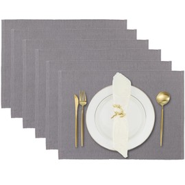 Woven Chindi Placemats Grey Pure Cotton Kitchen Clothing and Dinner Table Accessories Set of 6