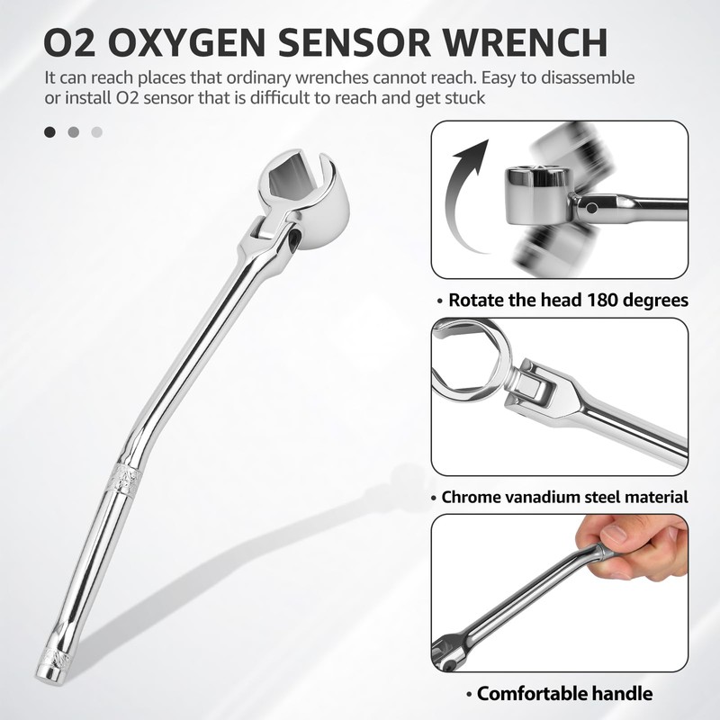 22mm O2 Oxygen Sensor Wrench with Handle and Flexible Head