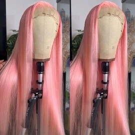 ORIGEN Pink Lace Front Wigs with Baby Hair for Black Women Human Hair Pre Plucked Straight Colored 13x4 Lace Frontal Glueless Wig 30 Inch 180% Density