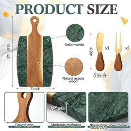 Green Marble Cutting Board Marble and Wood Charcuterie Board Gift Set House Warming Gifts New Home with Cheese Knives Acacia Cheese Platter with Handle for Valentine's Day Wedding Party Gift(Square)