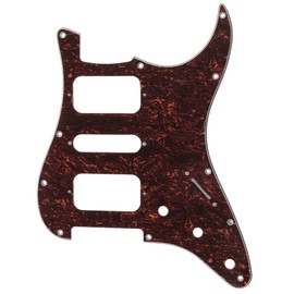 Musiclily Pro 11 Holes Round Corner HSH Strat Pickguard for American/Mexican Fender Standard Stratocaster Electric Guitar, 4Ply Red Tortoise