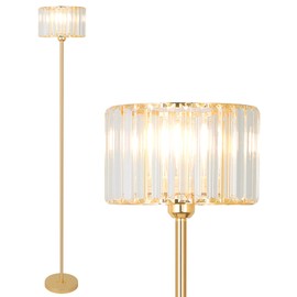 HMVPL Gold Floor Lamp for Living Room, Modern Floor Lamp with K9 Crystal Shade, Brass Standing Lamp with On/Off Switch,Mid Century Tall Lamp Crystal Pole Lamp for Bedroom Corner Office Nursery Reading