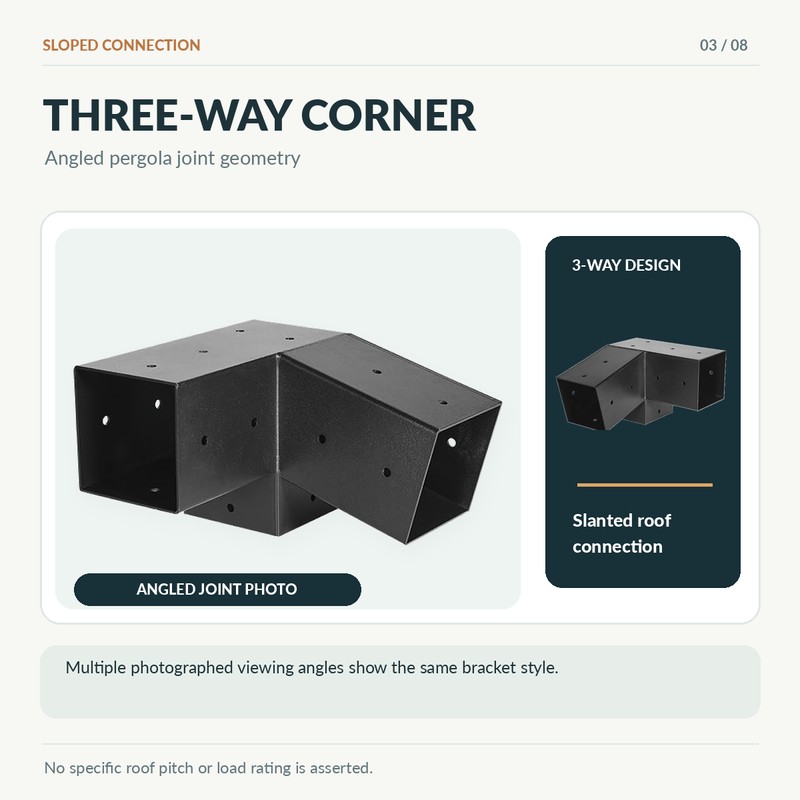 4x4 Pergola Bracket Kit, Carbon Steel 3-Way Slanted Connectors for