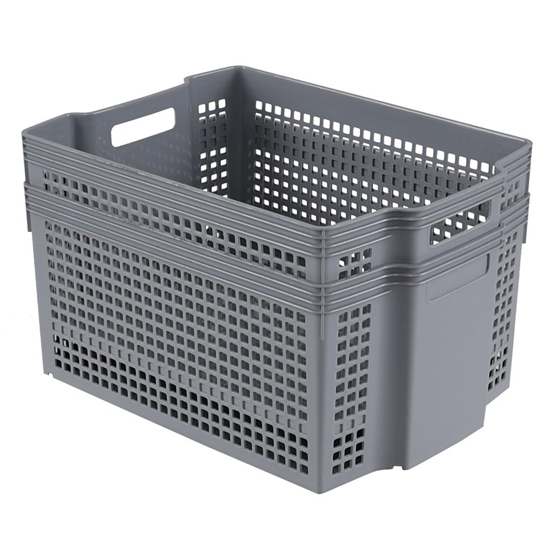 Gitany 2 Pack Plastic Stackable Basket, Large Storage Basket, Grey