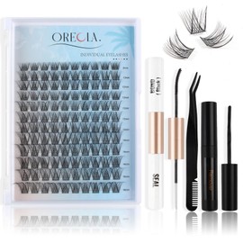 Oreola Individual Eyelashes Set 144 Pieces Cluster Eyelashes Natural DIY Eyelash Extension Set 8-16 mm D Curl Individual Eyelashes with Eyelash Binding and Sealing, Remover, Tweezers