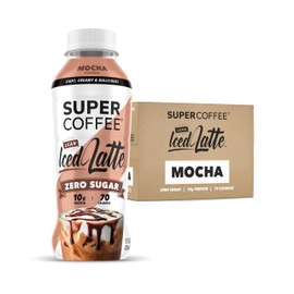 SUPER CAFFEE, café de proteína Keto (0 g de azúcar añadido, 10 g de proteína, 70 calorías) [Mocha] 12 onzas líquidas, paquete de 12 bebidas de café...