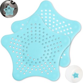 Universal Drain Strainer 2 Pack Blue TPR 155 x 135 mm with 5 Suction Cups for a Firm Hold for Drains up to Diameter 90 mm Drain Strainer Sink Hair Strainer Sink Bath Filter Hair Catcher Shower